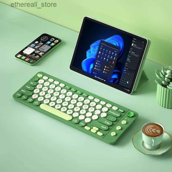 Teclados Portátil 2.4G Bluetooth Teclado Sem Fio para Tablet Laptop Android Ios Rodada Keycaps Chargeable Dual Mode Q231121