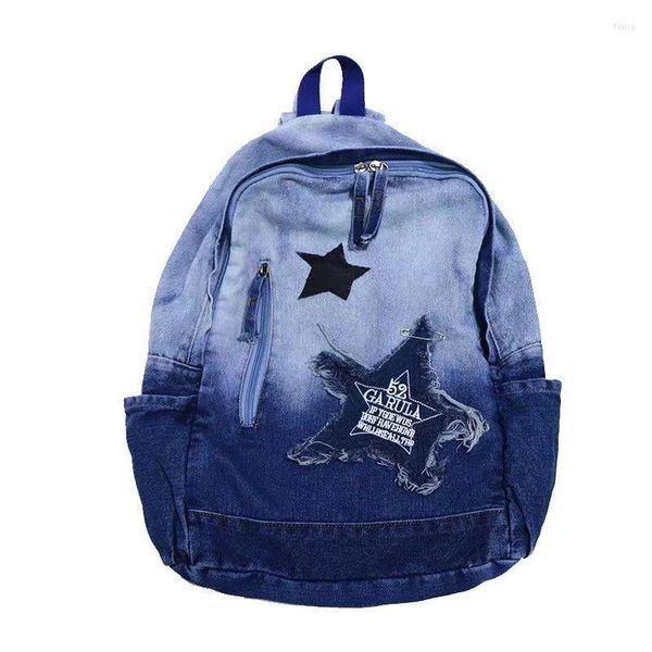 Рюкзак моды девушки звезда, джинсовая джинсовая сумка, повседневные школьные сумки для женских рюкзаков