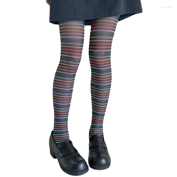 Frauen Socken Xingqing Gestreifte Strumpfhosen Y2k Ästhetische Fee Grunge Bunte Elastische Strümpfe Strumpfhosen Slim Fit Unterwäsche