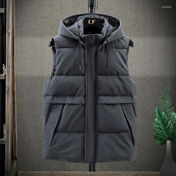 Gilet da uomo Giacca senza maniche da uomo invernale Taglie grandi Gilet nero Autunno Casual Cappotti spessi caldi Gilet da uomo imbottito in cotone maschile