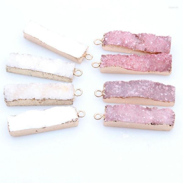 Kolye Kolyeleri 1 PC Beyaz Gül Pembe Kristal Druzy Gems Dikdörtgen Doğal Taş Altın Kaplama Takılar Geode Drusy Kolye için