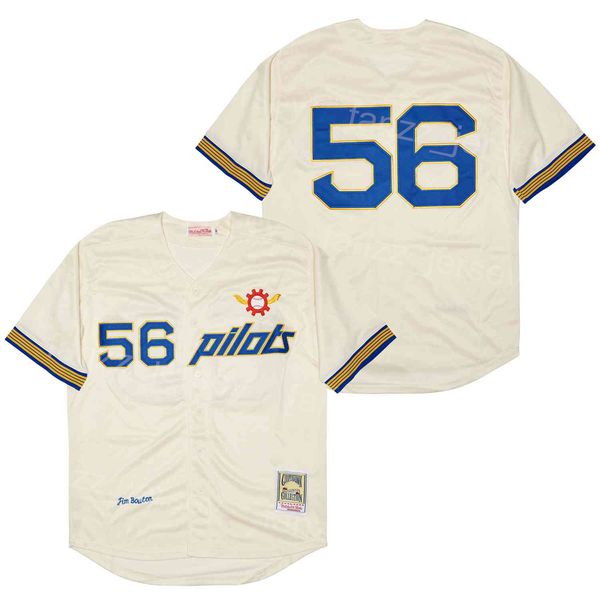 Baseball Moive 56 Jim Bouton Pilotentrikot Mann Uniform College Vintage Team Farbe Beige Coole Basis Reine Baumwolle Universität Retro Atmungsaktiv Cooperstown HipHop