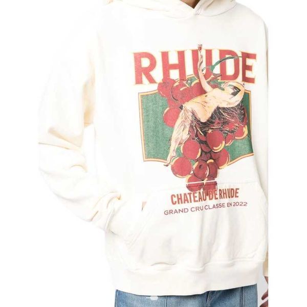 Дизайнерская одежда Толстовки Толстовки 2022 Осень Зима Новый Rhude Fashion High Street Fruit Letter Print Свободный расслабленный свитер с капюшоном Мужчины Женщины оптом