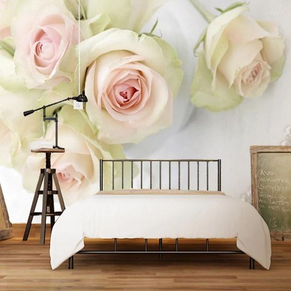 Sfondi all'ingrosso Romantic Rose Mural 3d Wall Po per la camera da letto di nozze Divano sfondo Affresco Papel De Parede