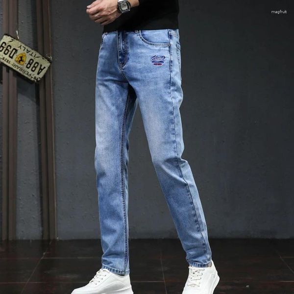 Jeans maschile slim adatto a elastico elastico denim classico drop casual pantaloni da business pantaloni primaverili