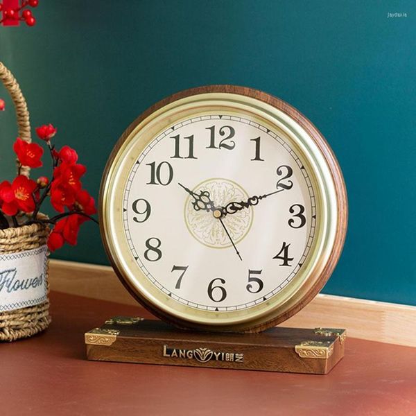 Relógios de mesa Luxo Relógio de madeira Vintage Decoração da sala de estar da sala de estar da mesa de trabalho Wood Wood Silent Watch Presente