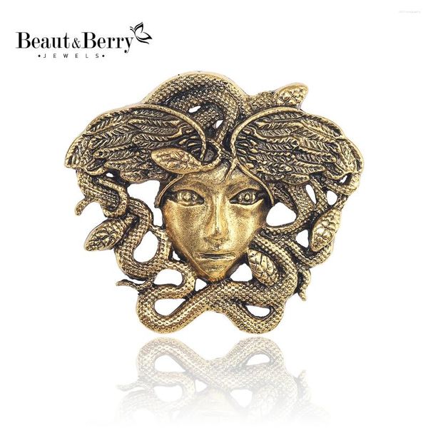 Broschen BeautBerry Lady Brosche Gold und Silber 2 Farben Medusa Zubehör Geschenk Pin Ornamente Büro