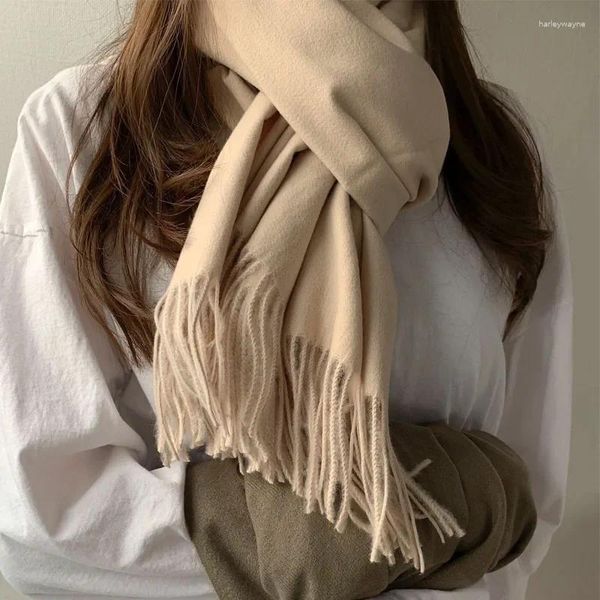 Lenços cachecol de inverno para mulheres cashmere quente sólido pashmina cobertor envolve feminino grosso macio bufanda grande borla xale longo poncho echarpe