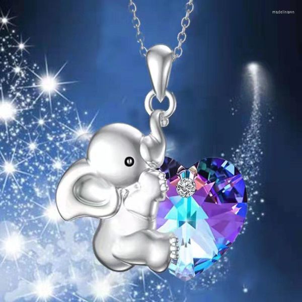 Ketten-Art- und Weiseeinfacher Halsketten-weiblicher Elefant, der herzförmigen bunten Kristalltier-hängenden Geschenk-Schmucksache-Großverkauf hält