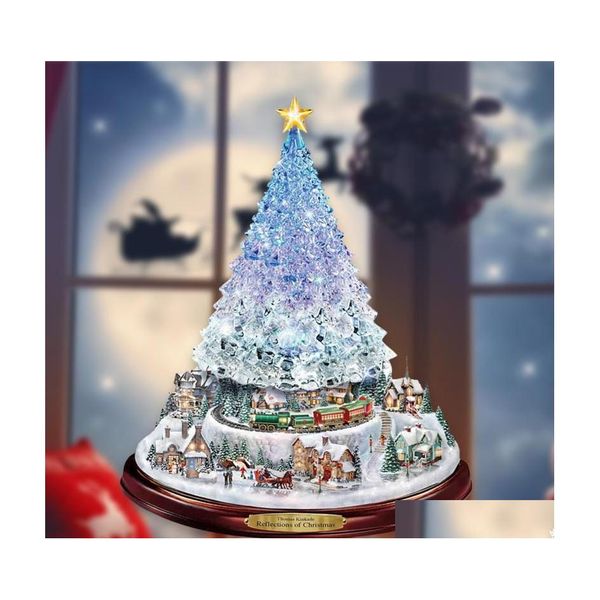 Decorazioni natalizie Albero rotante Scpture Treno Incolla Adesivi per finestre Decorazione domestica invernale Drop Delivery Garden Festive Party Sup Dhazq