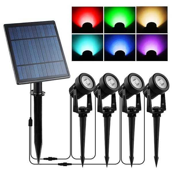 Rasenlampen Solarstrahler Landschaftsbeleuchtung Niedervolt Outdoor IP65 Wasserdicht 3m Kabel Auto On/Off mit 4 Warmweiß für Garten Hof (4-in-1)