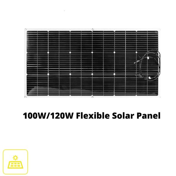 Caricabatterie GGJ 100W 120W Pannello solare flessibile 18V per campeggio CAMPER Barca Auto Casa Sistema 12V Modulo fotovoltaico ad alta efficienza con connettore 231120