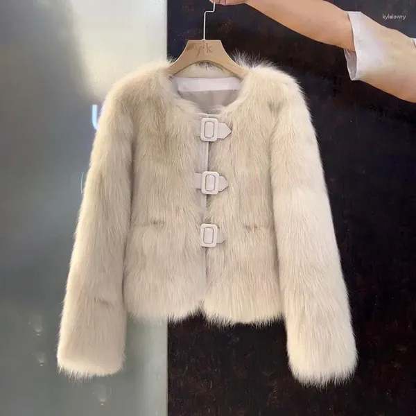 Kadınlar Kürk Alpaka Kadınlar Giysileri Bayanlar Kore Sahte Mink Coat Kış 2024 Yapay Uzun Koyun Ceket