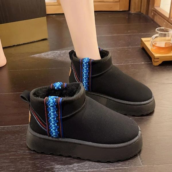Stiefel Schuhe für Damen Booties Schwarz Damen Schneeplattform Chunky Strip Ankle Boot Trend 2023 Bequem Große Größe Warm Y2k