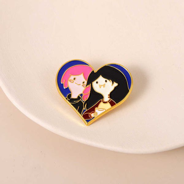 Pins Broschen European American Cartoon Nettes Herzförmiges Mädchen Legierung Emaille Brosche Kreative Mode Bester Freund Geschenktasche Anstecknadel Schmuck Z0421