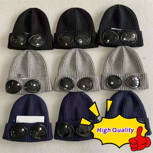 Designer de duas lentes óculos óculos gorros homens chapéus de malha crânio bonés ao ar livre mulheres uniesex gorro de inverno preto cinza bonnet q55f