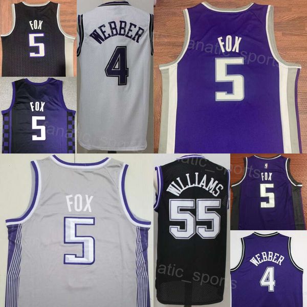 Team Basketball DeAaron Fox Maglie 5 Man City Guadagnato Jason Williams 55 Chris Webber 4 Vintage Retro Tutte cucite Icona classica Camicia in puro cotone Alta qualità in vendita