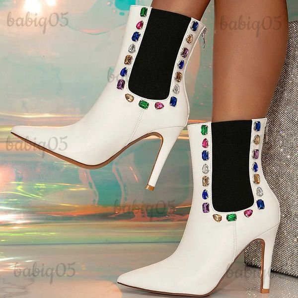 Botas diamante brilhante stiletto super salto alto mulheres tornozelo botas sexy doce vestido de festa senhoras botas inverno moda elegante sapatos t231121