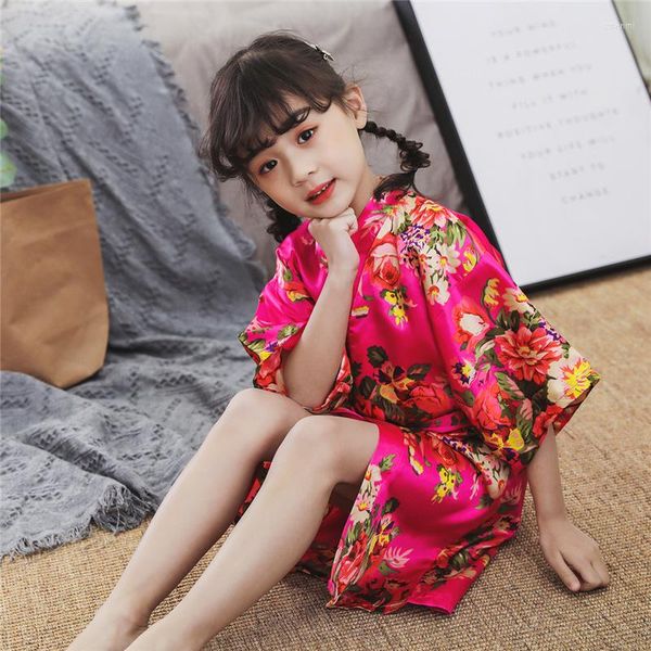 Kadın pijama Baldauren Yaz Çocuk Şakayık Kimono İpek Nightdress Pijama Batak Bebek Podyum Nightgown