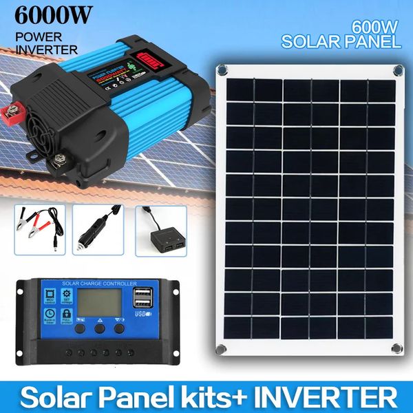 Şarj Cihazları 12V - 110V220V Güneş Paneli Sistemi Pil Şarj Denetleyicisi 6000W İnverter Kiti Tam Güç Üretimi 231120