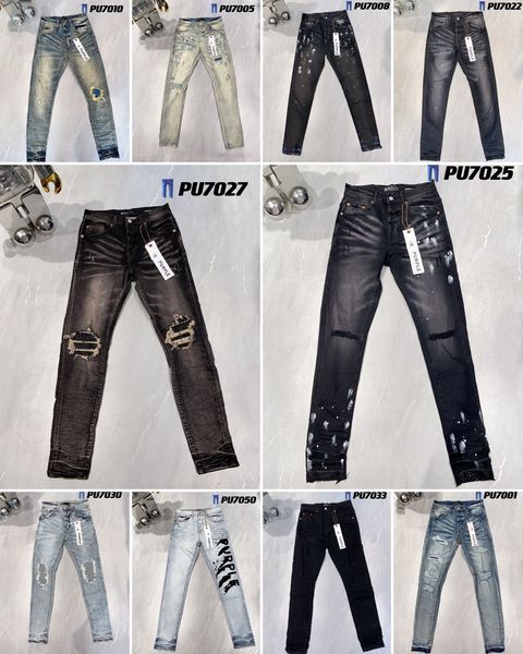 Jeans firmati da uomo jeans da uomo Jeans viola pantaloni da donna jeans ksubi High Street Retro Paint Spot Piedi sottili Jeans micro elastici Foro con cerniera hip-hop jeans taglie forti