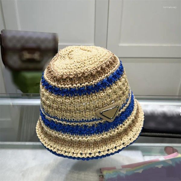 Geniş Memlu Şapkalar Kadın Erkekler Kova Şapka Tasarımcı Beyzbol Kapağı Kadın Kapaklar Günlük Açık Örgü Saman Casquette Baskı Sunhat 6 Patchwork Renk