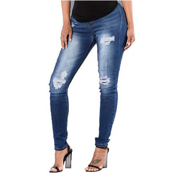 Pantaloni casual da donna Jeans strappati con fori per il ginocchio Pantaloni in denim stirato sbiancato Pantaloni lunghi slim fit da donna Spedizione gratuita di alta qualità aggiornato