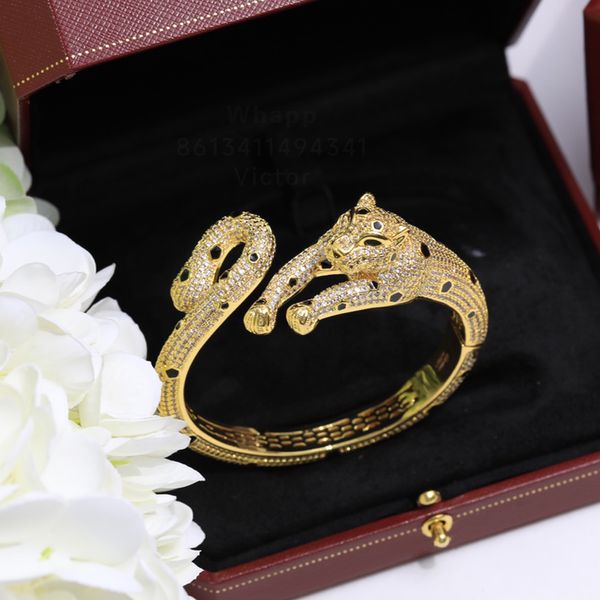 Panthere Ring für Frauen Designer für Mann Diamant Emerald Gläser Gold plattiert 18K Doppelköpfige Leopard Luxusschmuck Geschenk für Freundin mit Box 009