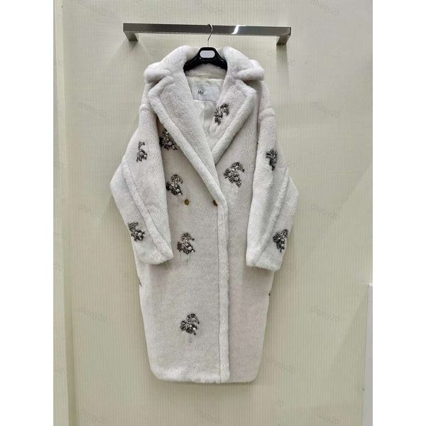 Max Cappotto di Lana da Donna Piumino Lungo di Design Piumino Lungo Invernale Parka Caldo Alta Edizione Cappotto di Teddy Addensato con Scollo a V Giacca a Vento Abito con Perline a Mano