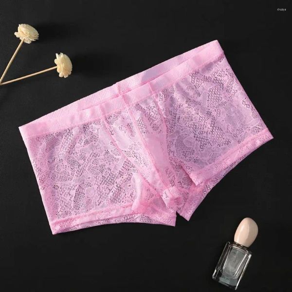 Mutande da uomo in pizzo trasparente boxer lingerie vita bassa sexy biancheria intima traspirante ghiaccio U convesso pantaloni estivi alla moda per giovani