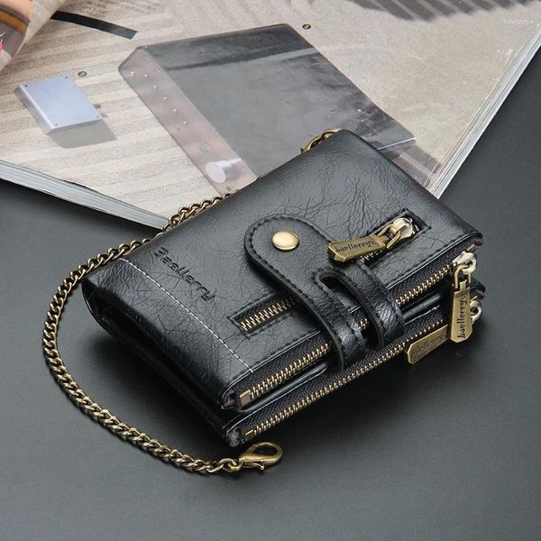 Carteiras Baellerry Couro Masculino Carteira Multi Função Titular de Cartão Curto para Homens Duplo Zíper Moeda Bolsa Vintage Masculino Billfold