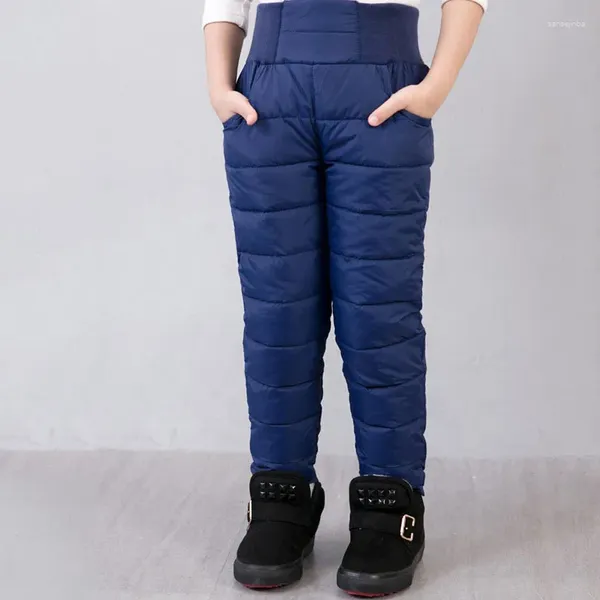 Calças outono inverno calças acolchoadas grossas quentes para meninos meninas casuais roupas de esqui à prova dwaterproof água elástico cintura alta bebê crianças