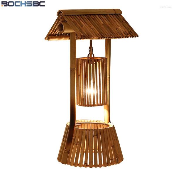 Tischlampen BOCHSBC Loft Bamboo Lampe für Schlafzimmer Esszimmer Living Creative Design Schreibtischleuchten Höhe 56CM E27 Lampara De Mesa