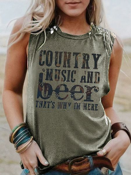 Damen T-Shirt Country Musik und Bier Lustiges Trinkhemd für Frauen Sommerferien Ärmellose T-Shirts Vintage Patriotisches Tank Top Lässige Party 230420