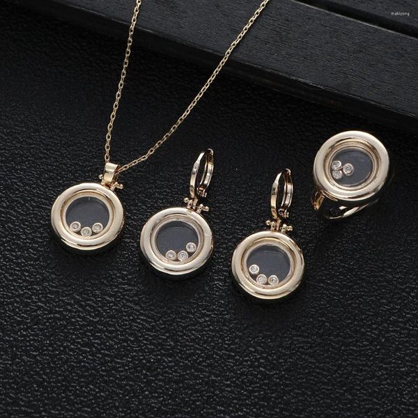 Ожерелья с подвесками, универсальная корейская версия, простое круглое ожерелье, серьги, кольцо, набор световых пластин, высокое качество, роскошные ювелирные изделия из 3 цирконов