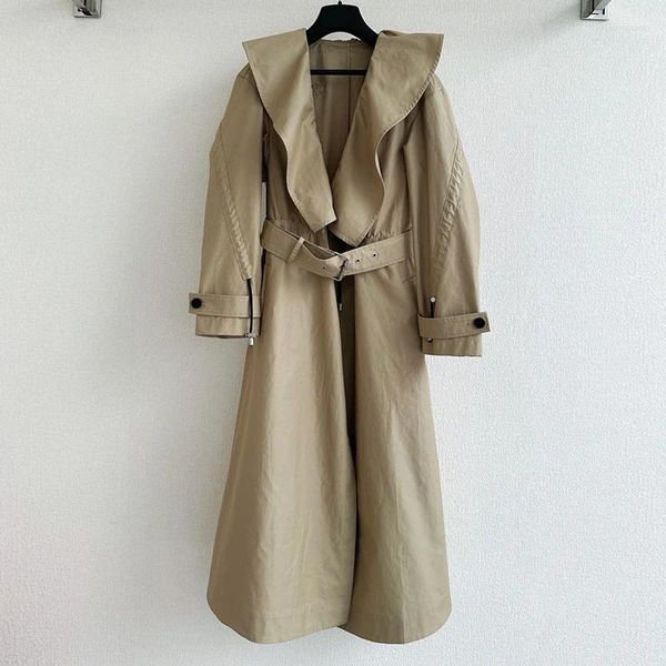 Женские тренчи 2023, женское модное пальто с длинными рукавами, шикарная верхняя одежда с рюшами и v-образным вырезом, верхняя одежда из хлопка, повседневная элегантная ветровка