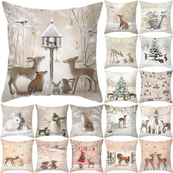 Kissenbezug Merry Christmas Throw Cover Snow Tree Print Home Sofa Couch Decor Pillowcase Santa Claus Elk Xmas Pillowclips
