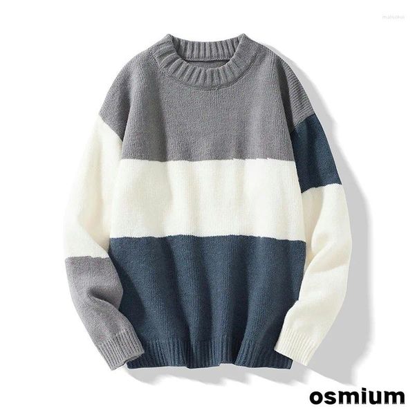 Suéter masculino meninos colorido listrado suéter oversize homens outono inverno adolescente casal de malha solta top xxl pulôver malhas