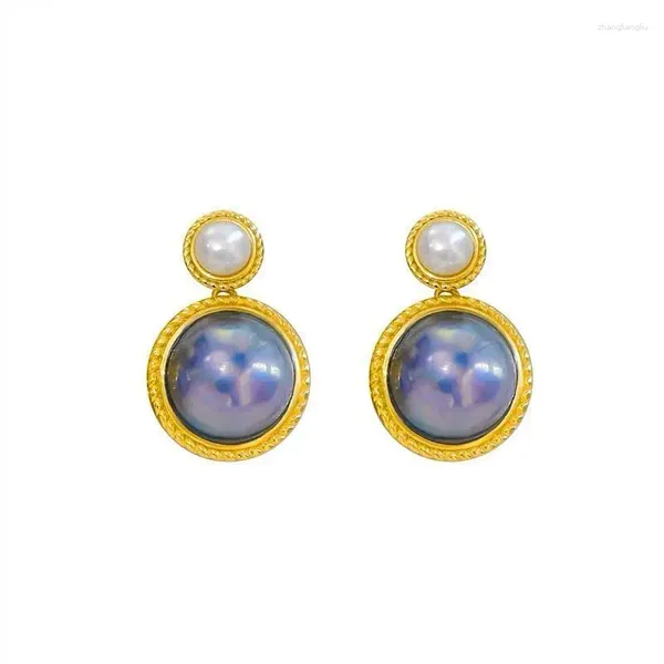 Orecchini pendenti Eleganti orecchini Mabe blu con perle bianche dei Mari del Sud da 6-12 mm in argento 925