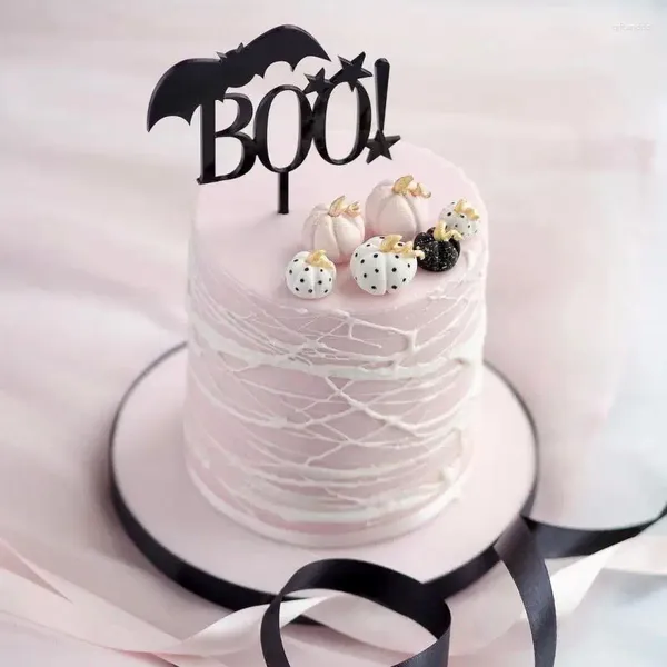 Strumenti per torte Black Bat Star BOO Topepr acrilico per decorazioni di Halloween Sign Decor 2023 Happy