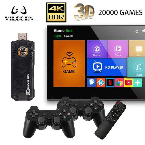 Controladores de jogo TG8 Mini Android TV Box Game Console com mais de 20.000 consoles integrados adequados para PSPPS1N64 Dual System Retro Stick 4K Video Player 231120