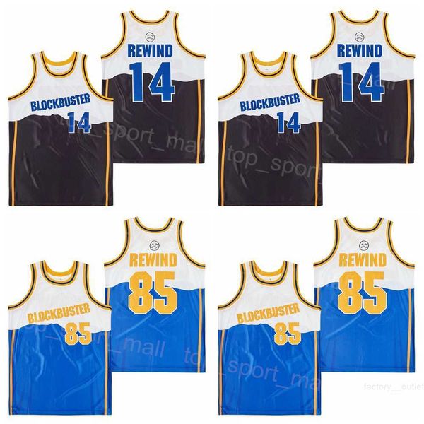 Фильм по баскетболу видео блокбастер Джерси 85 Rewind 14 колледжа ретро -пуловер дышащий винтажный винтажный Hiphop Black Blue For Sport Fans Alternate University Form
