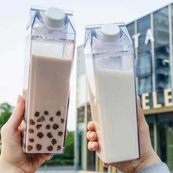 Kupalar 1000ml Yaratıcı Şeffaf Süt Karton Su Şişesi İçecek Yazılımı Açık Tırmanma Kampı Spor Seyir Süt Su Kupası Meyve Suyu Şişesi Z0420