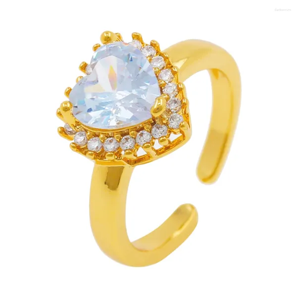 Cluster Ringe 2023 Einfache Mode Gold Farbe Weiß Rot Herz Iced Out Bling Niedliche CZ Herzen Verlobung Hochzeit Band für Frauen Männer Schmuck