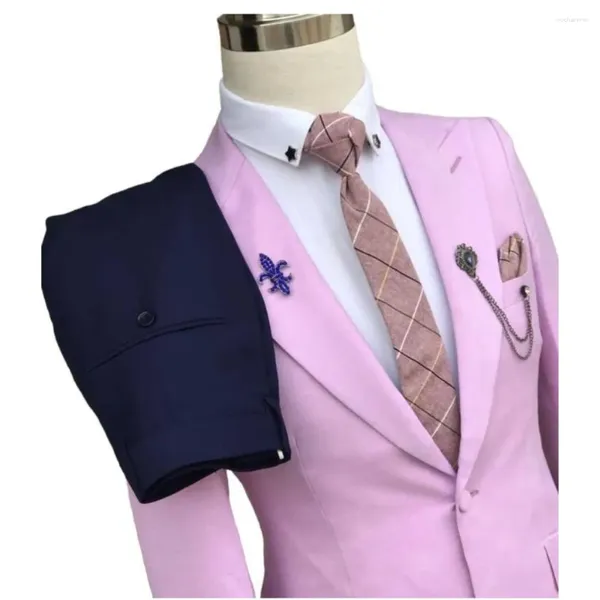 Ternos masculinos rosa blazer azul marinho calça traje mariage homme masculino smoking terno masculino fino ajuste 2 peças sob medida vestido feito