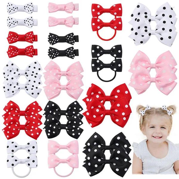 Accessori per capelli 4 pz/set Dot Solido Arco Del Nastro Fasce Elastiche Forcelle Per Le Ragazze Clip Spilli Cravatte In Gomma Del Bambino Scherza il Regalo