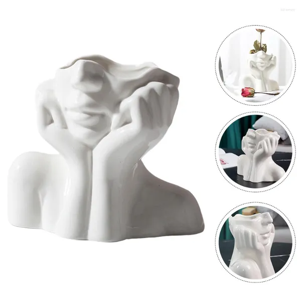 Vasi Vaso Fiore Testa Testa Fioriera in ceramica Corpo Statua Busto femminile Scultura Vasi decorativi umani moderni succulenti bianchi