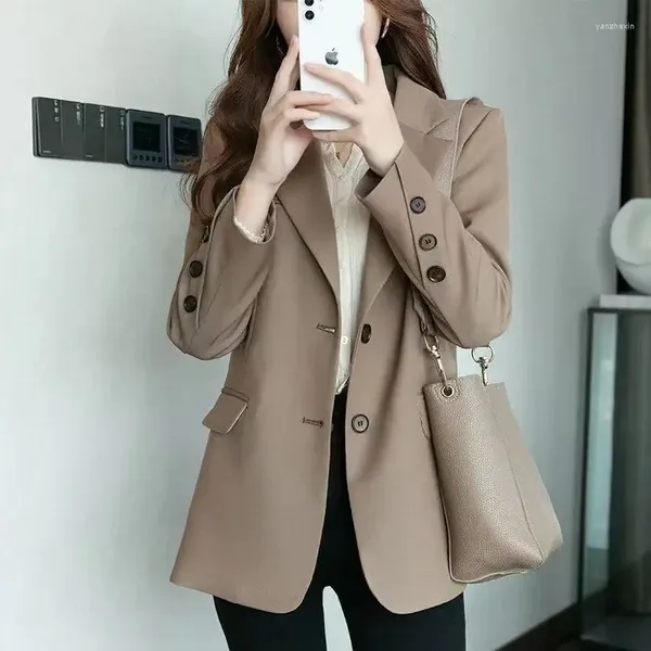 Damenanzüge, Kleidung, Jacke, lockere Bürokleidung, professionelle Outfits, schwarzer Blazer, Frau, solide Mäntel für Frauen, formell, um koreanisch zu arbeiten