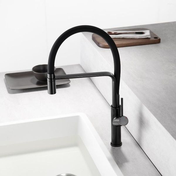 Rubinetti della cucina Tubo flessibile in silicone Lavello per lavabo da bagno ad arco alto Valvola in ceramica Rubinetto girevole a 360 gradi con maniglia singola