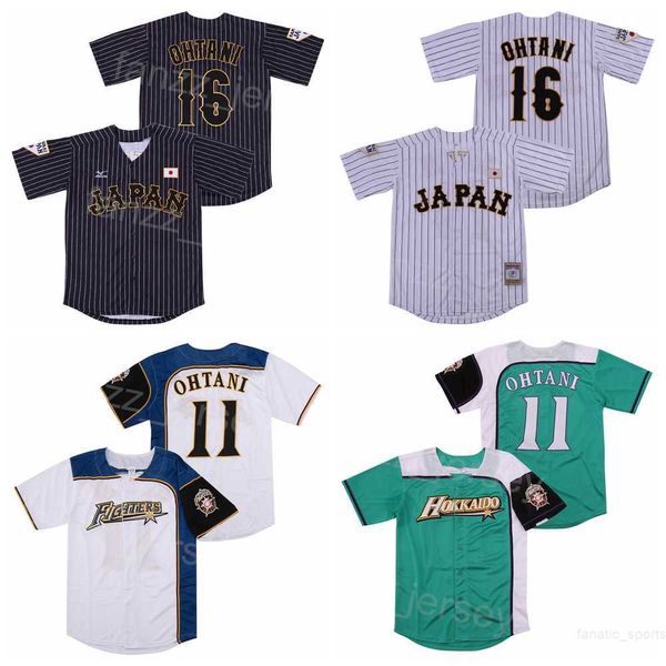 MOIVE JAPAN BASEBOLBER 16 Shohei Ohtani Jerseys 11 Hokkaido Nippon Ham Fighters Pinstripe Black White Green Team Brinquero Cool Base e Hiphop de Costura Black